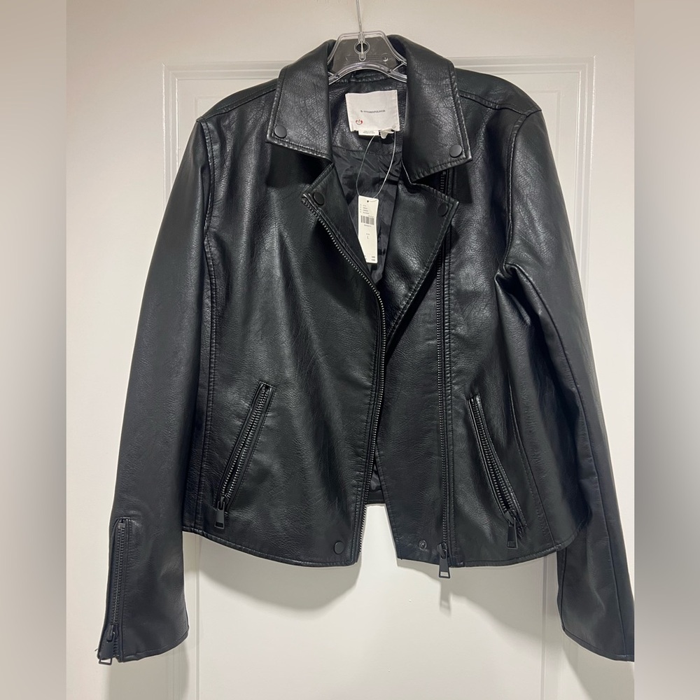 Black Leather Moto Jacket - Women's Stylish Asymmetric Zip